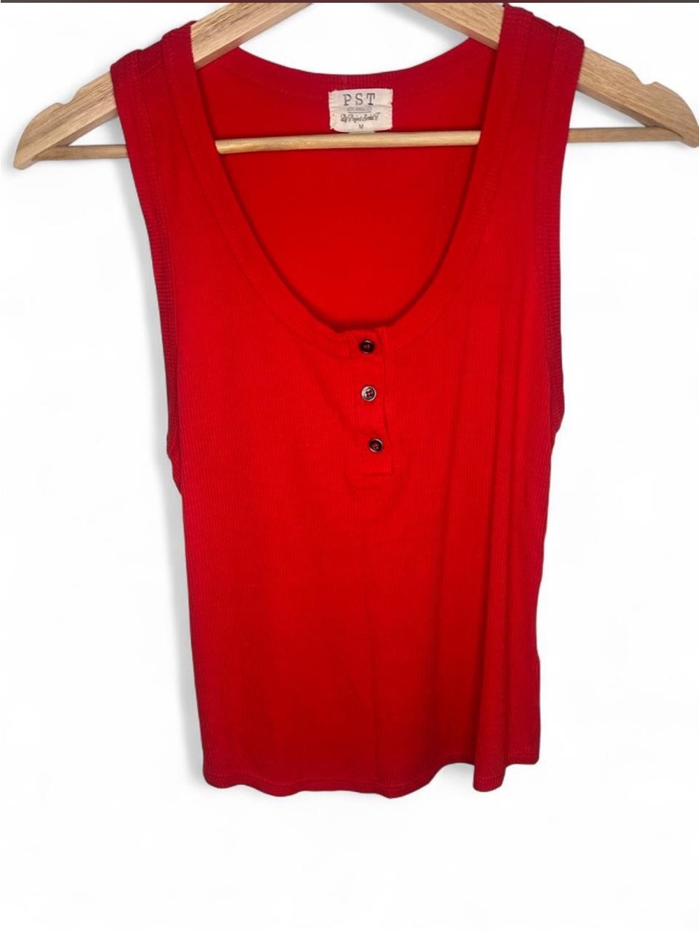 PST Red Button Front Tank Top Size Medium Like New